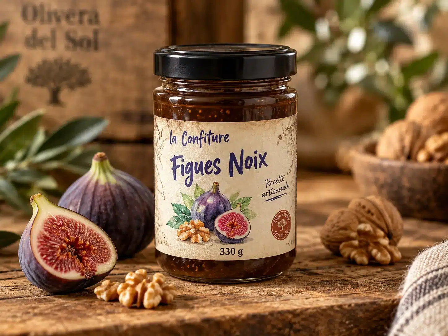 Pot de confiture de figues aux noix 330 g, recette artisanale, La Boutique Catalane