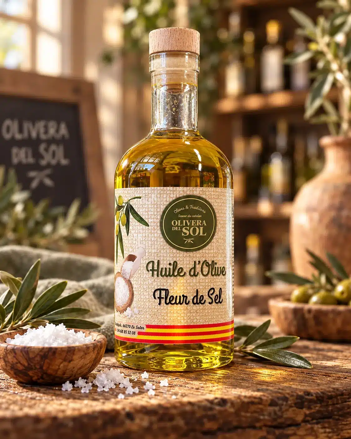 Bouteille d'huile d'olive aromatisée à la fleur de sel 35 cl, Olivera del Sol