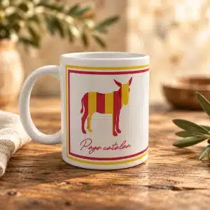 Mug blanc à l'âne catalan aux couleurs sang et or, La Boutique Catalane